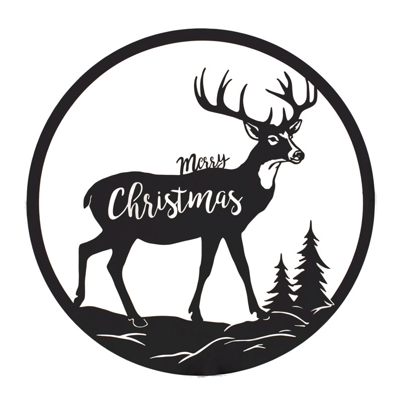 Cut Metal Merry Christmas Deer Plaque 16"D