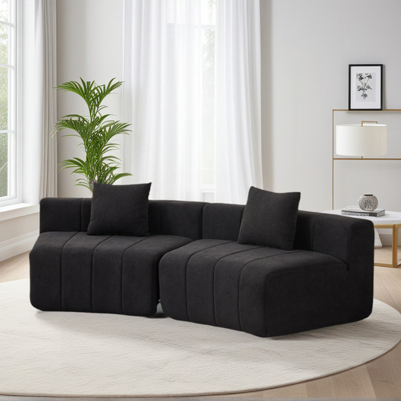 Canapé modulaire courbé Chenille, Noir