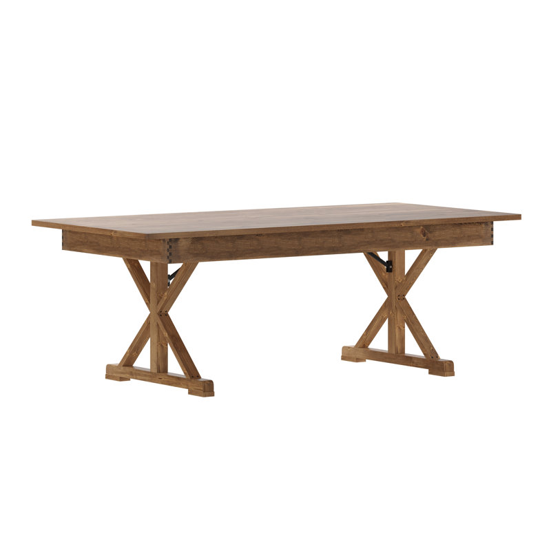 Eternity Rectangular Solid Pine Farm Dining Table with Folding X-Style Legs, Rustic Pine, 40.25" L x 84" W