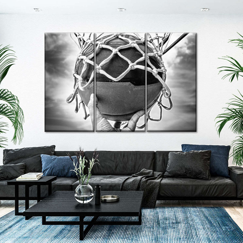 Black and White Basketball 3-Piece Canvas Wall Art