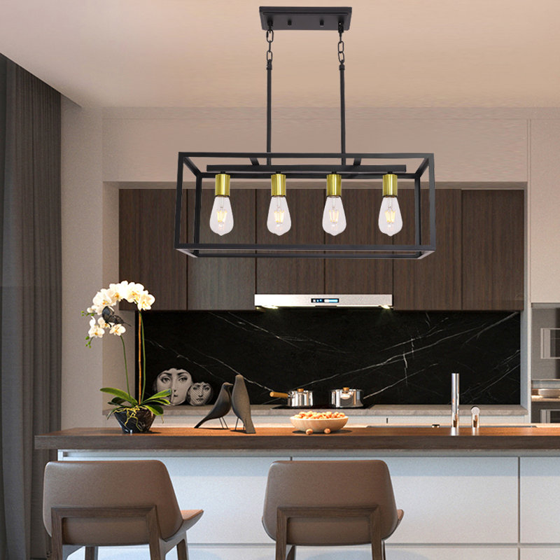 Guiterrez 4 - Light Kitchen Island Pendant, Black Brass
