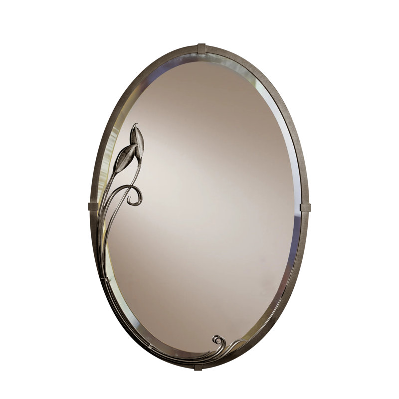 Beveled Oval Accent Mirror with Leaf, Dark Smoke
