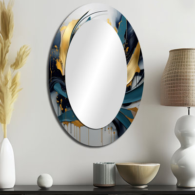 Miroir mural ovale gris doré