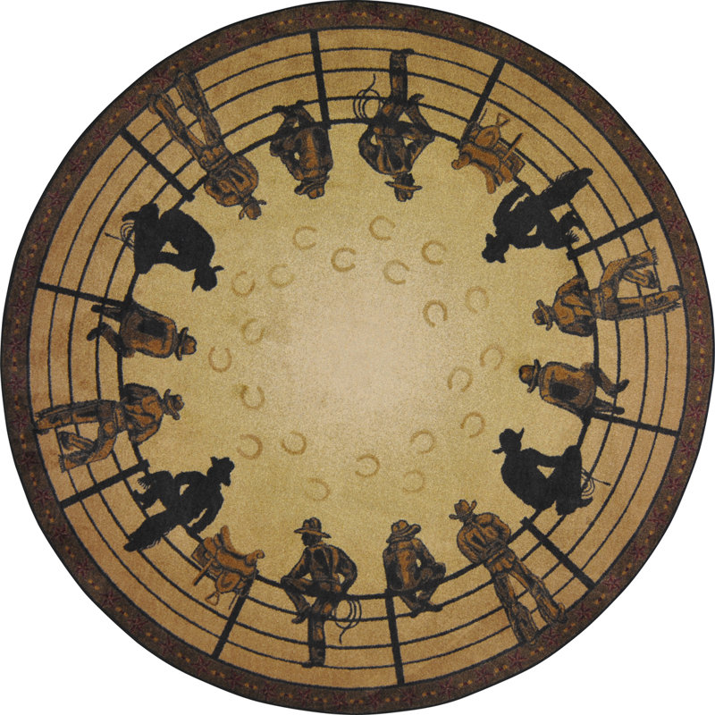Tapis noir / beige Breaking Horses Southwestern, Rond 5 pi 4 po
