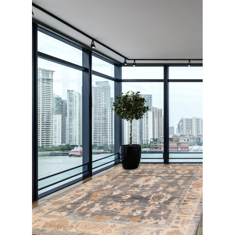 Tapis moderne gris anthracite Oushak 8 pi 2 po x 9 pi 11 po