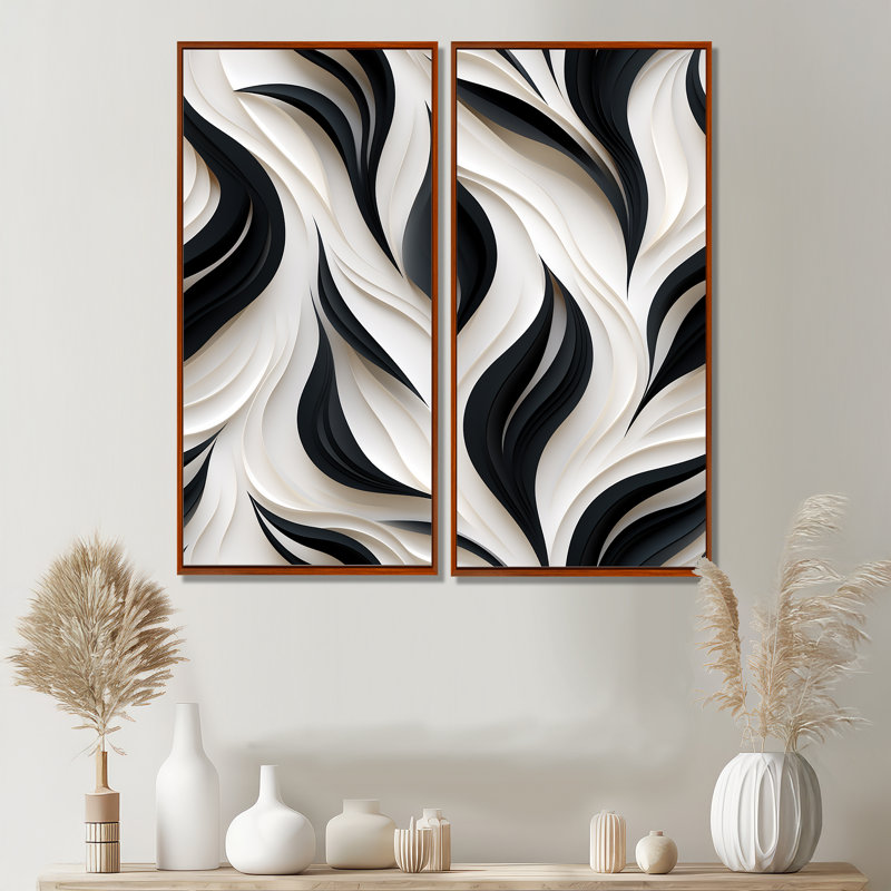 White And Black Minimalist Elegance - Large Striped Wall Art, 20" H x 24" W, Impression encadrée flottante, Brown