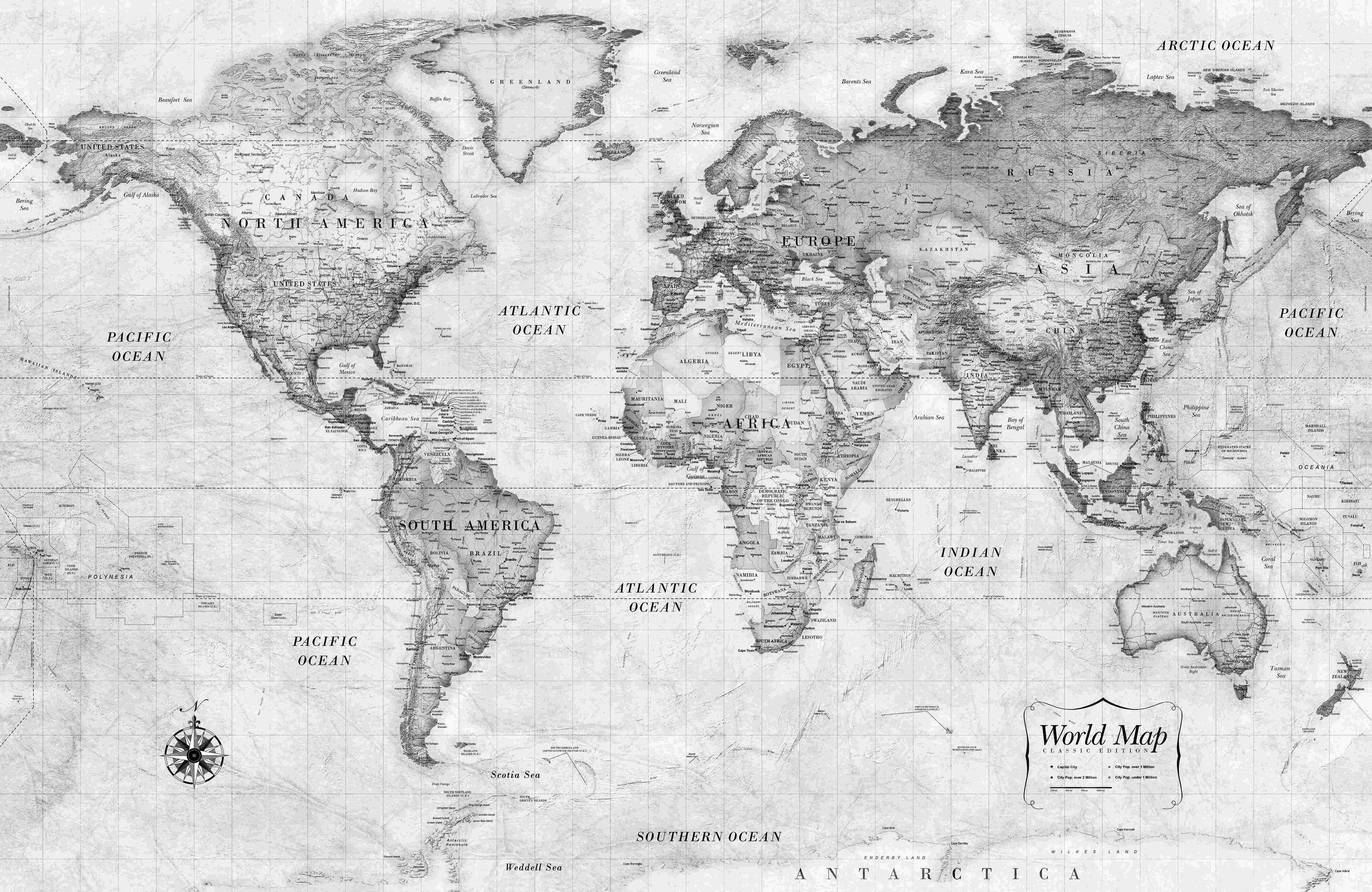 Breakwater Bay Classic World Map Black And White | Wayfair, image size:6000x3902