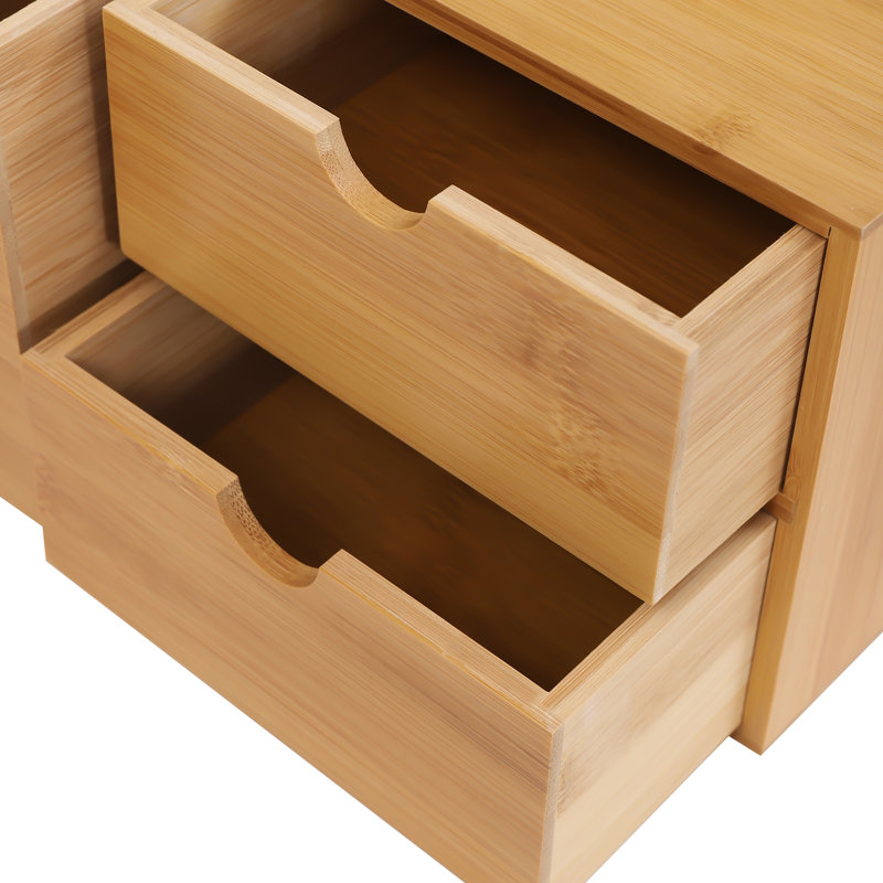 Adalard Mini Bamboo Desk Drawer Tabletop Storage Box with Three Drawers