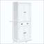 Armoire de cuisine autoportante, armoire de rangement haute avec 2 armoires à portes, tiroir et tablettes réglables-1324027102