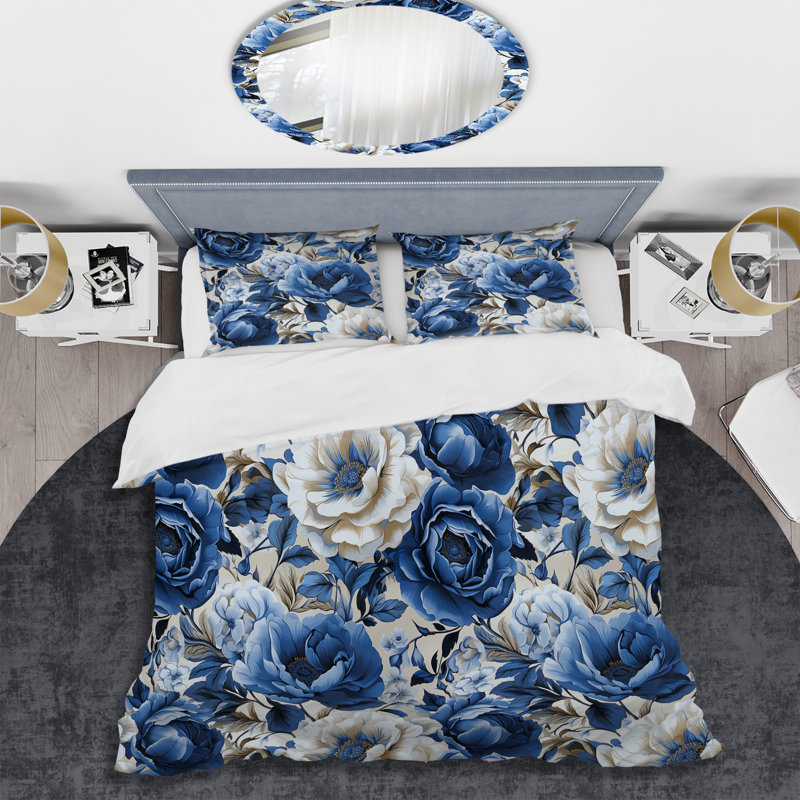 Ensemble de housse de couette Blue Neo Victorian Roses Victorian, Housse de couette pour très grand lit et 2 très