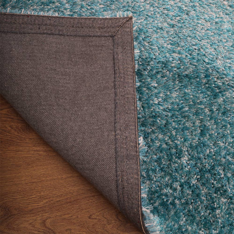 Mullins Hand Tufted Shag Polyester Eco-Friendly Area Rugs - Rectangle, Turquoise White Color, Plain Solid Design, High Pile Thick Handmade Anti Skid Area Rugs for Living Room, Bed Room