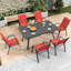 Ensemble de 6 sièges d'extérieur, assise ergonomique large, supportant jusqu'à 159 kg par chaise, structure antirouille, tissu imperméable, idéal pour terrasse, jardin, espaces commerciaux et la maison.