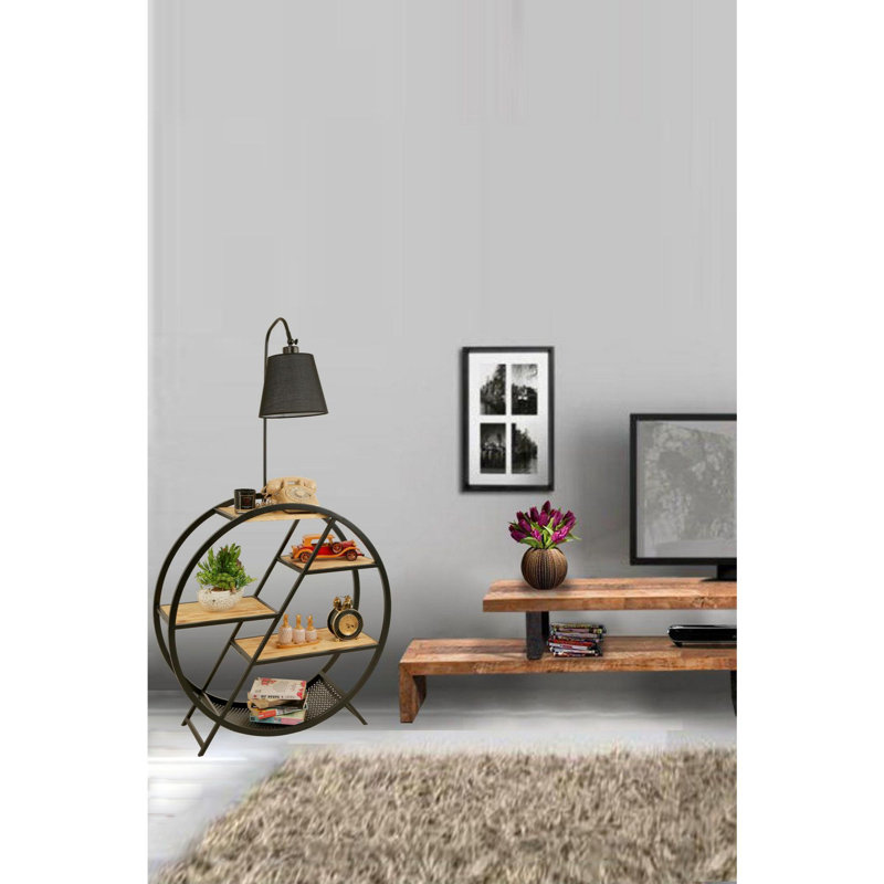 Luro Modern Metal Floor Lamp with 100% Fir Wood Bookstand, 65.0 x 11.0 inches | Total Height: 65.0 inches | E27 Socket, Max 60W | Sleek Black Design, Ideal for Reading & Ambiance in Living Room or Office