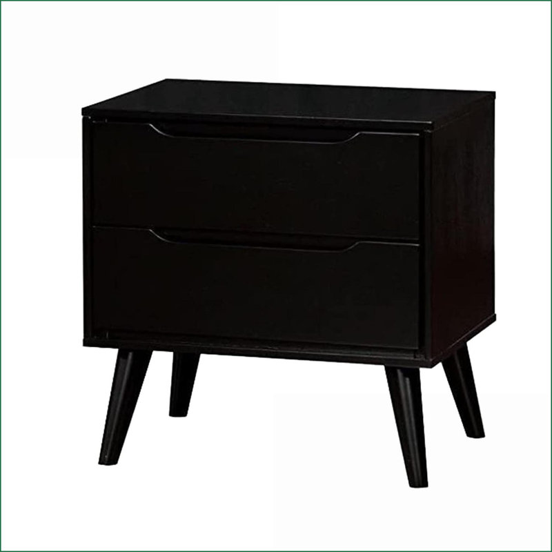 Table de chevet 2 tiroirs Mid-Century, Noir
