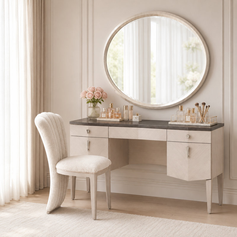 Fantosini Vanity Set With Mirror & Chair - Silver Mist