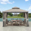Sunjoy Roberts Pavillon de jardin d'extérieur en acier à toit souple 11 x 13 pi à 2 niveaux avec toit en toile, filet et rideaux-53617786-53617788