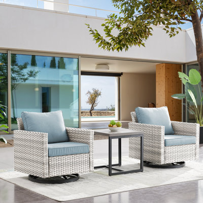 Hildale 3 - Piece Wicker Rattan 2 - Person Swivel Seating Group with Side Table by Rosecliff Heights