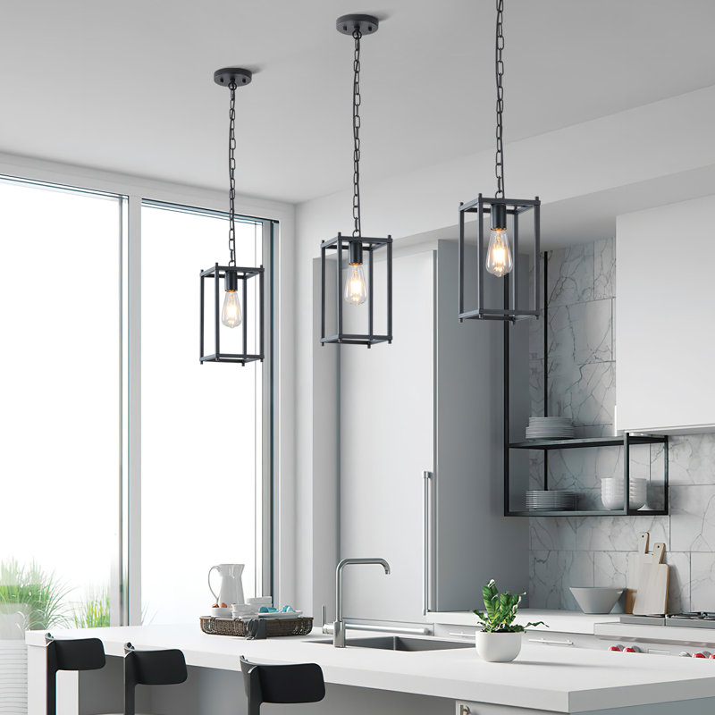 Luminaire suspendu 1 lumière avec cage réglable, Black