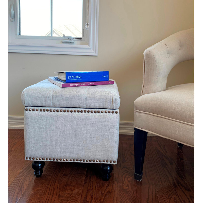 SEAT4U Beckmann Cube Storage Ottoman, Ivory Cotton Blend