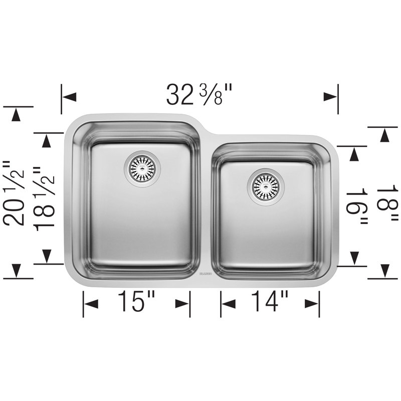 Évier de cuisine à double cuve encastrable L 33 po x l 21 po Stellar