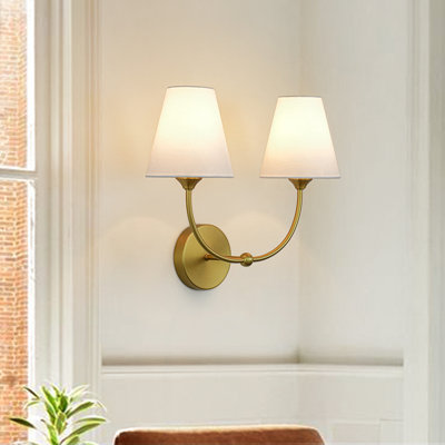 Applique murale double à 2 lumières avec abat-jour en tissu rétro