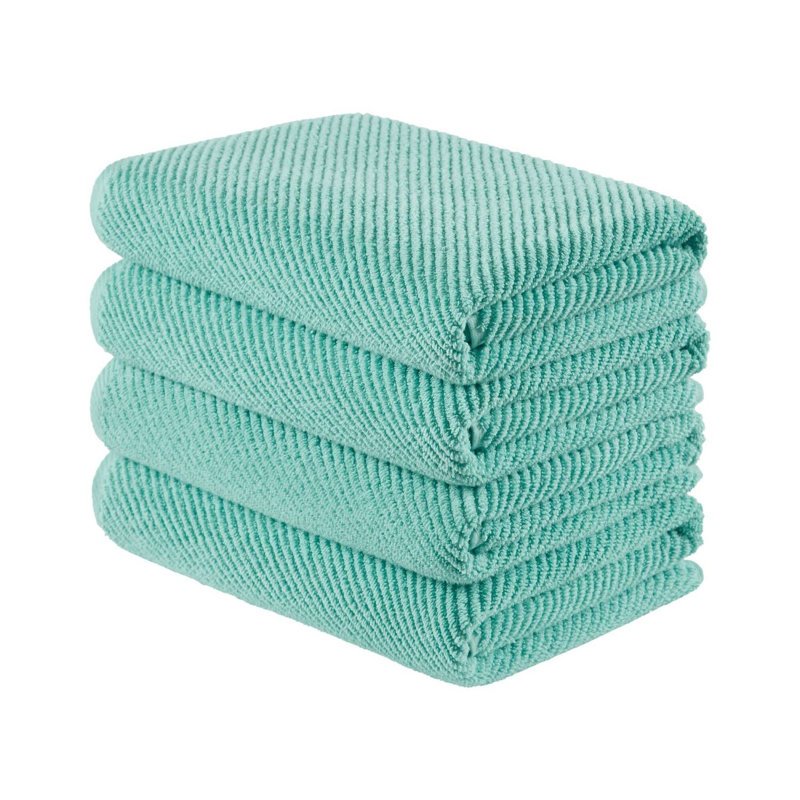 4-Piece 100% Cotton Quick Dry Diagonal Ribbed Bath Towel Set, Teal