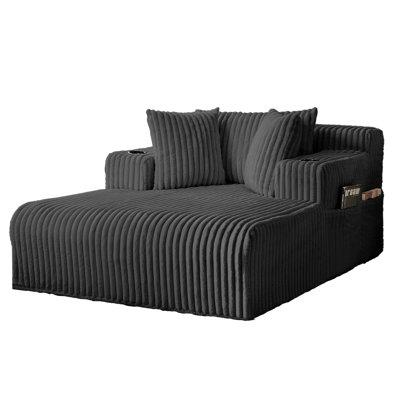  Corduroy Chaise Lounge with Cup Holder, Storage Ottoman & 1000lb Capacity