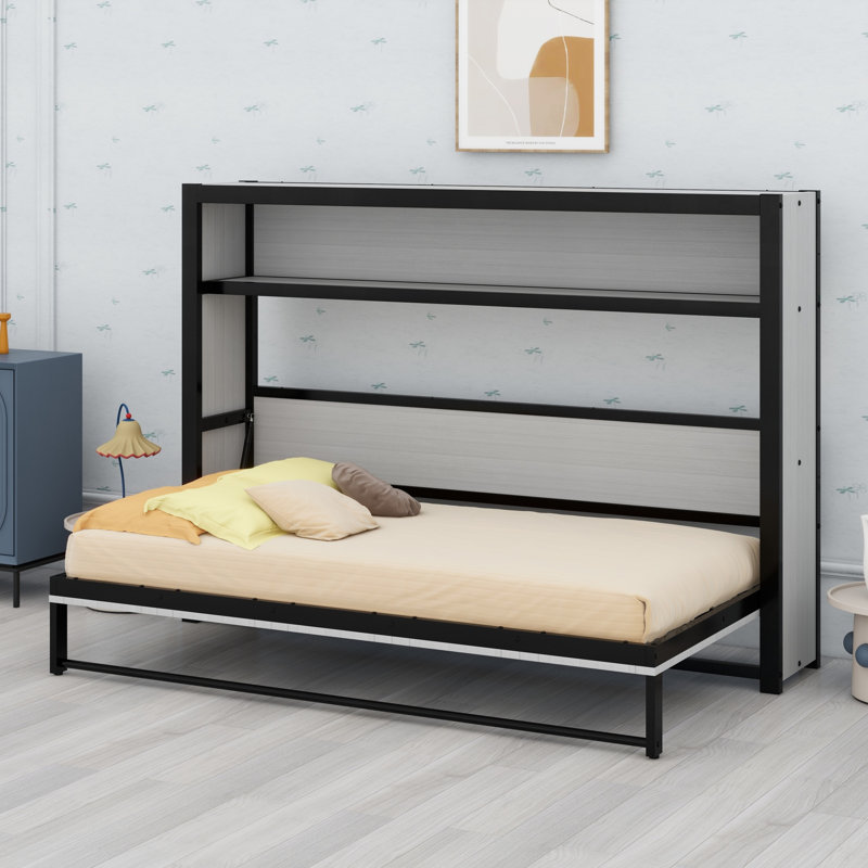 Murphy Bed With Shelves, Gray