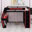 Structure de lit Gamer Loft avec bureau, système d'éclairage intelligent RVB, charge USB, tablettes de rangement et escalier de sécurité-105796517