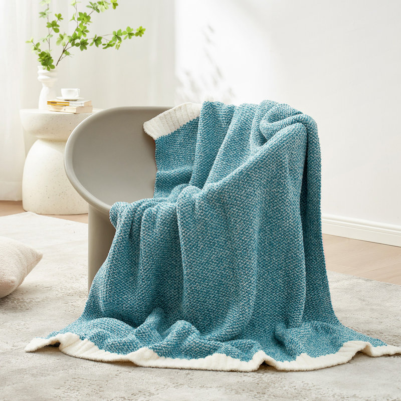  Jeté tricoté réversible Heather Knit, L 60 po x l 50 po, Sarcelle