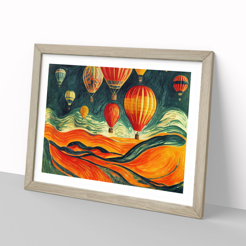 Surreal Hot Air Balloons - Framed Print, 34cm H x 46cm W x 2cm D, Oak