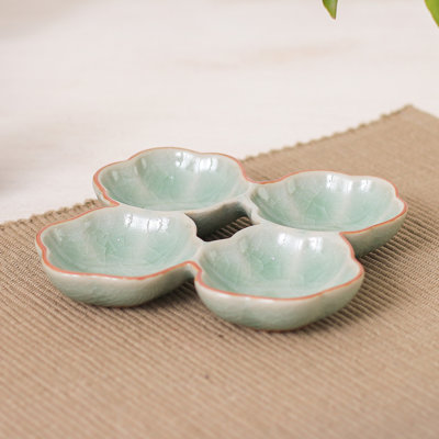Handmade Lotus Treats Celadon Ceramic Appetizer Plate