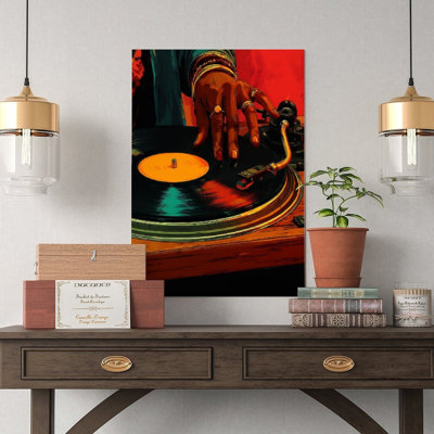 Canvas Wall Art Hand On Vinyl Record Player Poster Vintage Poster Print Home Decor