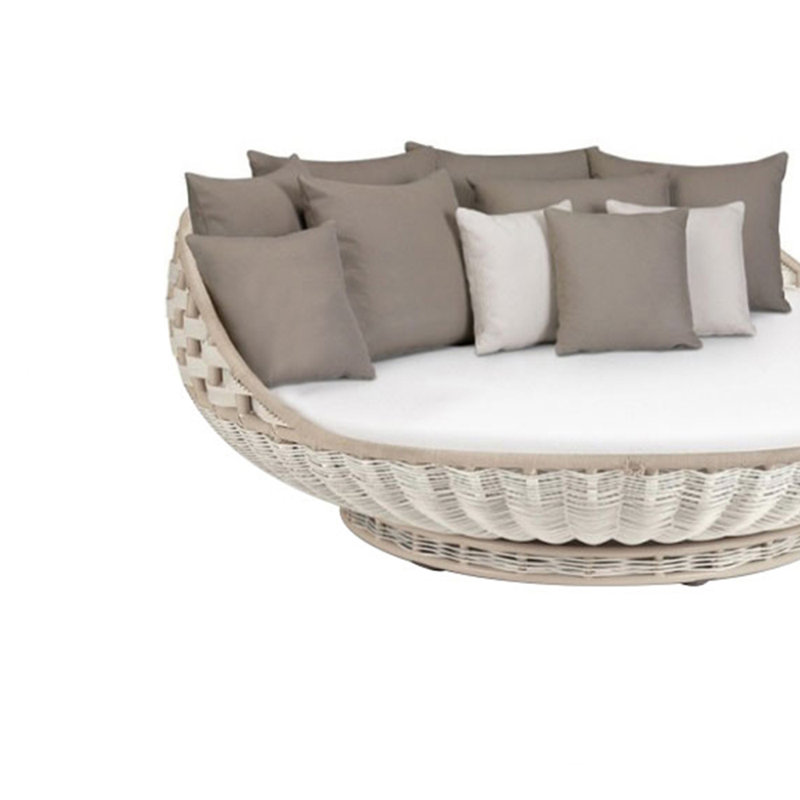 62.99'' Wide Circle Wicker Patio Daybed with Cushions, Gray, White