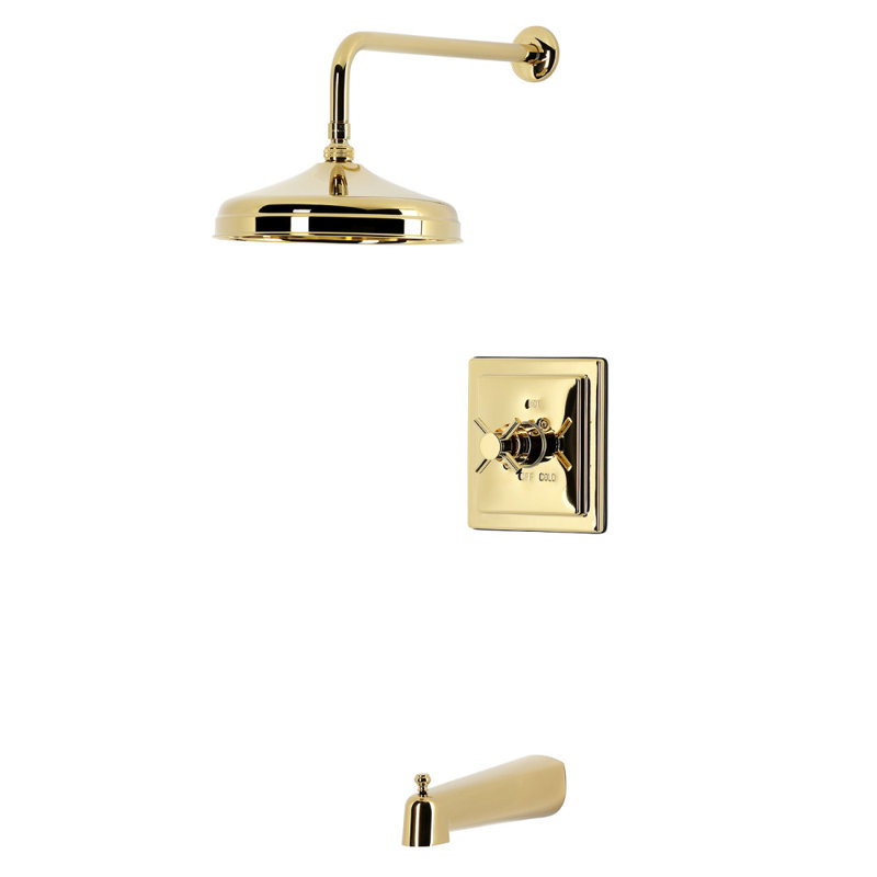 Robinet de baignoire et douche à pression équilibrée à poignée simple Kingston Brass Concord, Polished Brass