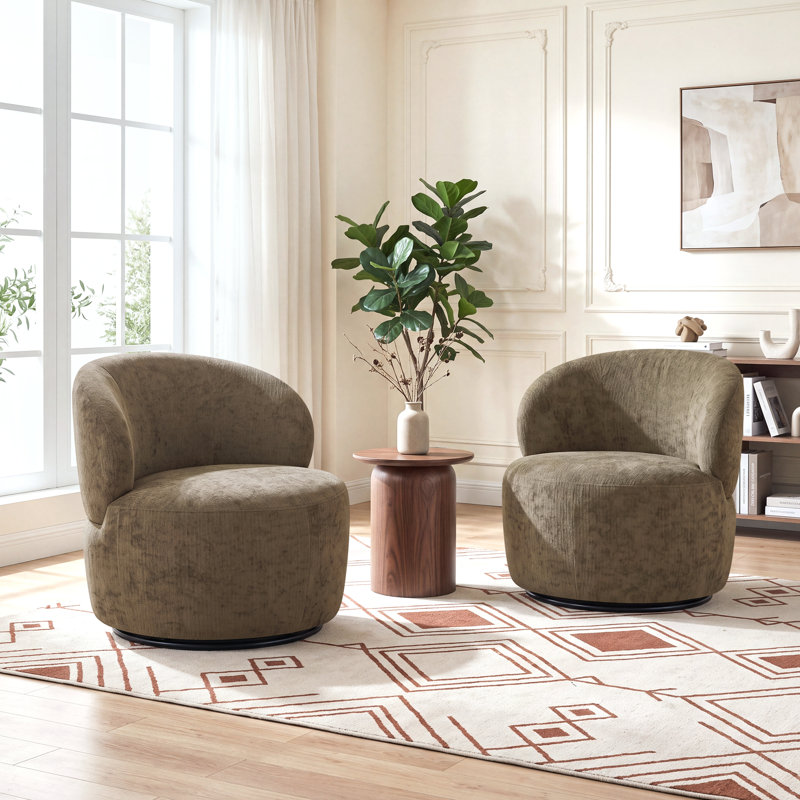 Fauteuil pivotant d'appoint en forme de tonneau, recouvert de chenille, 72 cm de large, Brun