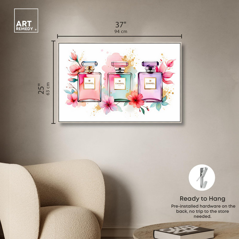 Trio de fragrances sur toile, Art Remedy, H 25 po x l 37 po, Cadre argenté
