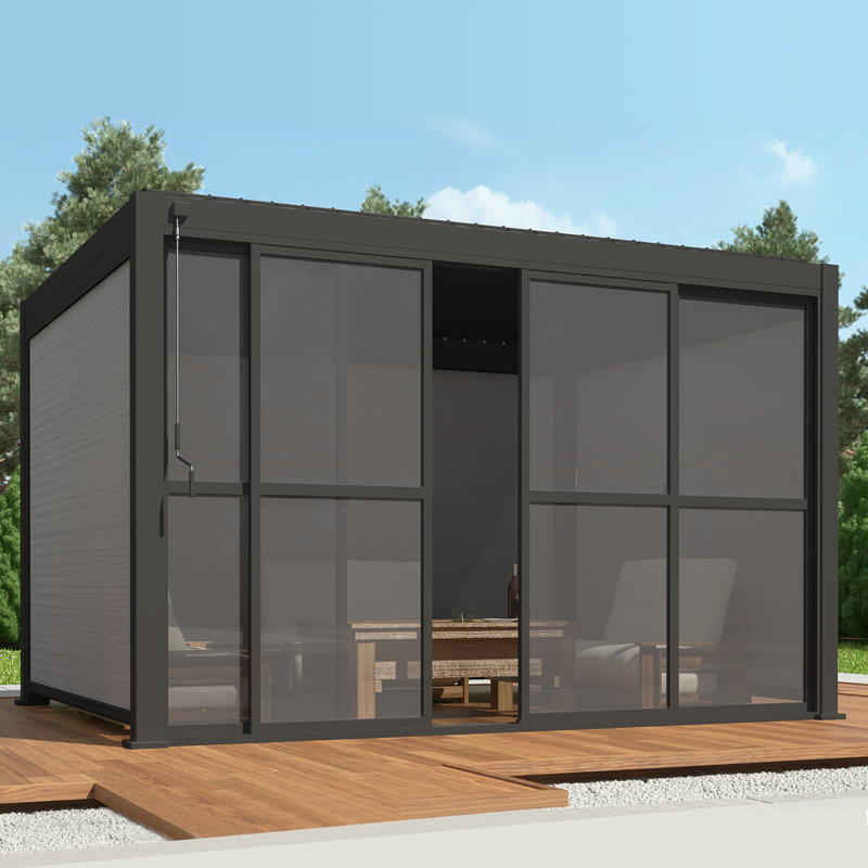 111 Outdoor PC Sliding Door (Pergola Accessory), 93" H x 145.8" W x 1.5" D, Black