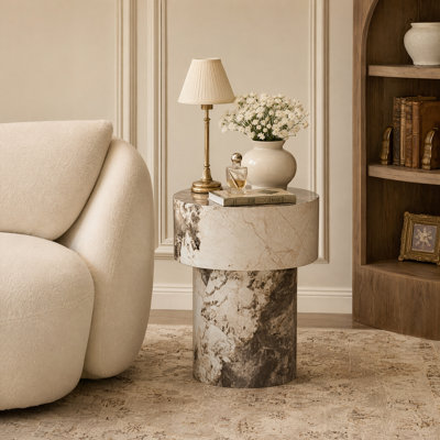 Modern Cylinder Side Table - Solid Wood Frame With Durable ECC Base - No Assembly Needed - Scratch & Stain Resistant