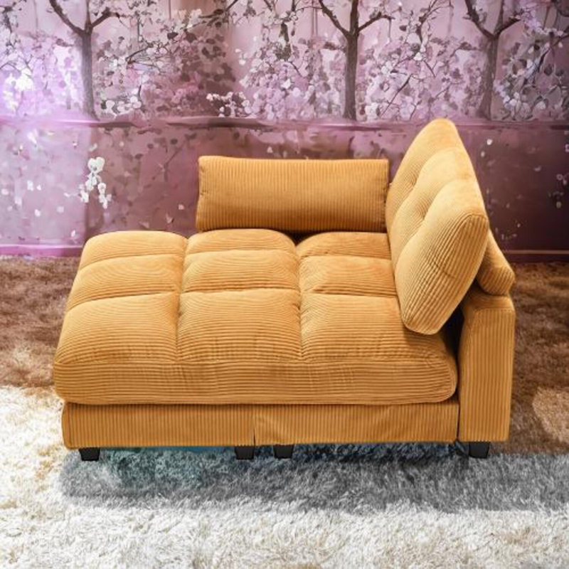 Canapé-lit convertible en velours côtelé avec port de charge USB, porte-gobelet, poche latérale et coussin de dossier réglable avec accoudoirs réglables, canapé-lit moderne et confortable
