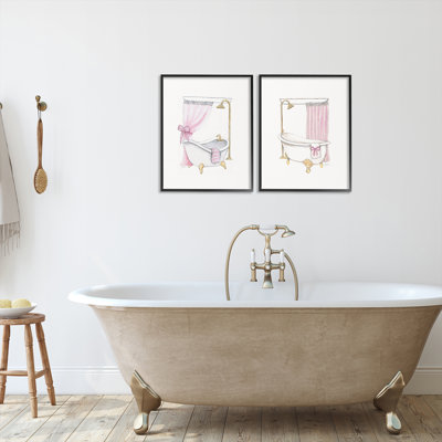 Feminine Simple Glam Bathtubs 2 Piece Framed Giclee Art Set, design by Janet Tava