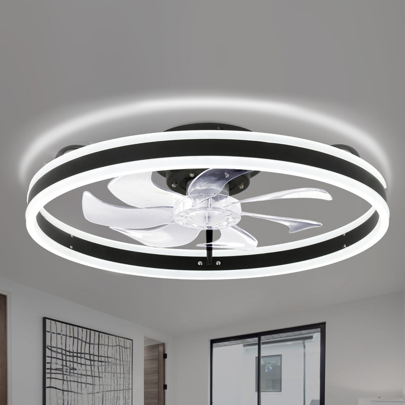 20" Ikeoluwa Modern Flush Mount Ceiling Fan with Dimmable LED Light Kit Remote and APP Control LowProfile Reversible DC Motor Fan for Bedroom