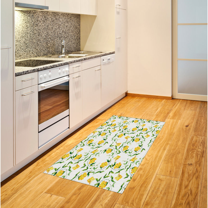 Yellow Flower High Density Long Fiber Poly Threads Decorative Area Rug Carpet, Rectangle 4' x 5'8"