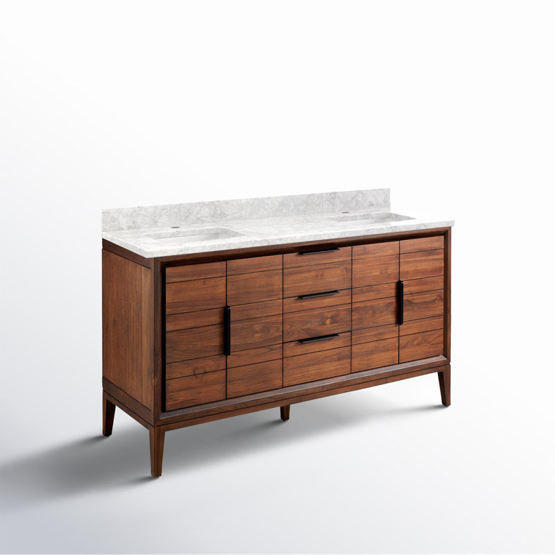 Aliso 60" Double Bathroom Vanity, Carrara Marble, Single-Hole Centered, Java