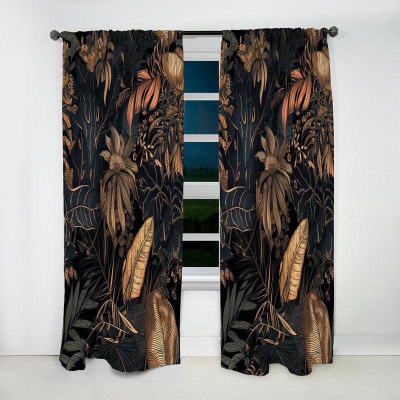 Bonnefoy - Gold Tropical Leaf Serenade III - Traditional Curtain - Velvet Room Darkening - 1 panel, 52" W x 108" L