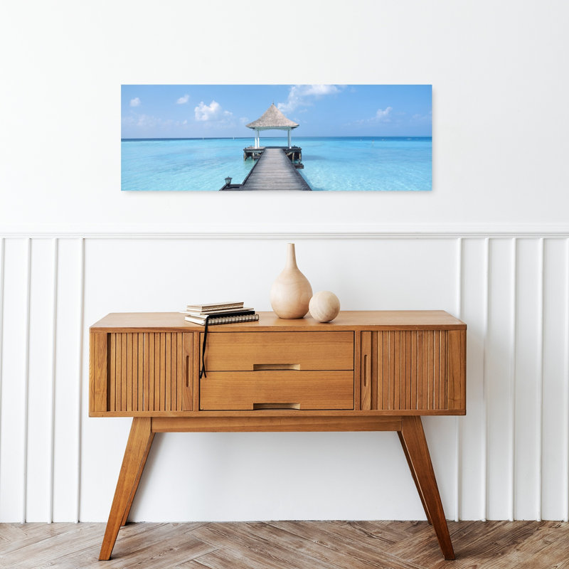 Plage et jetée, Maldives, paisible plage sereine, océan, art mural, H 12 po x l 36 po