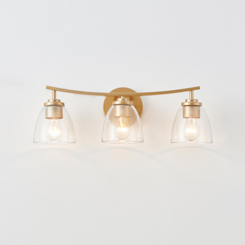 3-light Clear Glass Dimmable Vanity Light, Antique Brass
