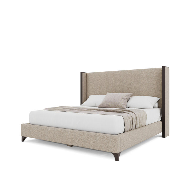 Megan Upholstered Wood Wing Plain, Flax, King