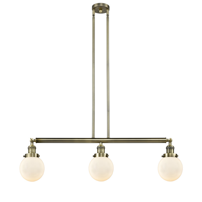 Luminaire suspendu linéaire à 3 lumières pour îlot de cuisine Lorri, H 10,88 po x l 38,5 po x P 6 po, Blanc, Laiton antique