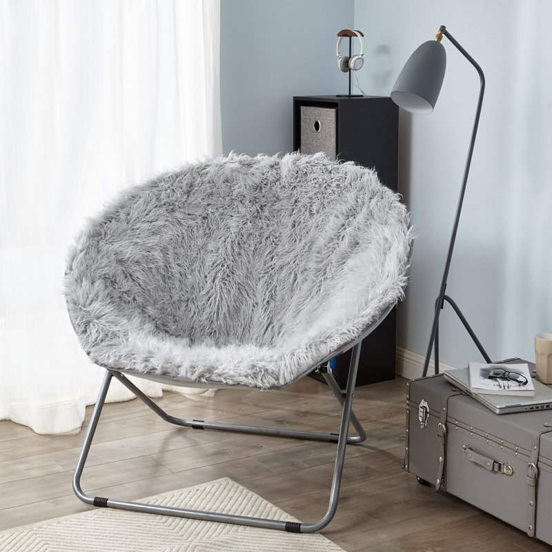 Giant Moon Chair - Mega Furry Plush, Light Gray Faux Fur